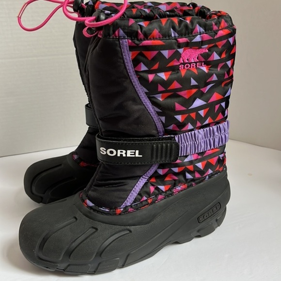 Sorel Youth‎ Flurry Print Winter Purple Pink Rubber Snow Boots Size 5 - Picture 10 of 11